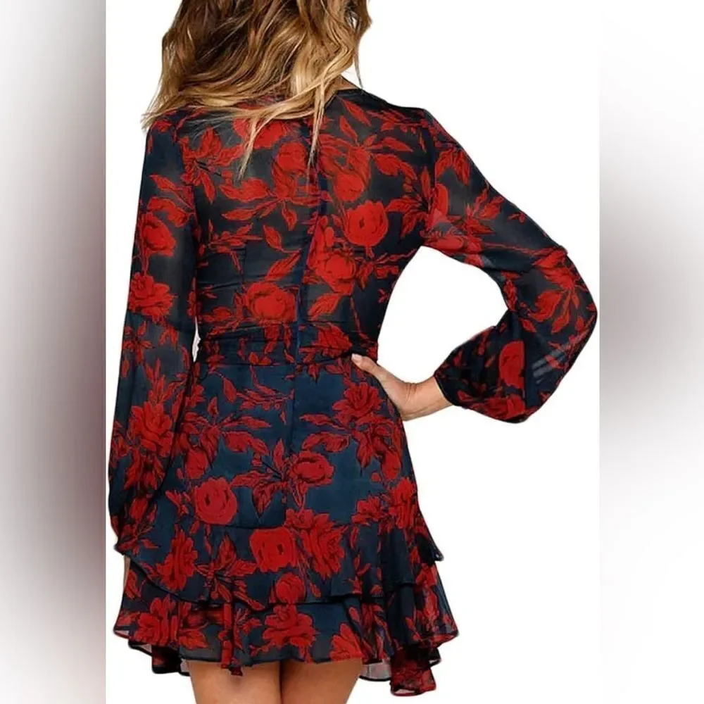 Dress Floral Long Sleeve A-Line Wrap Ruffle NWT SZ M - Picture 4 of 8